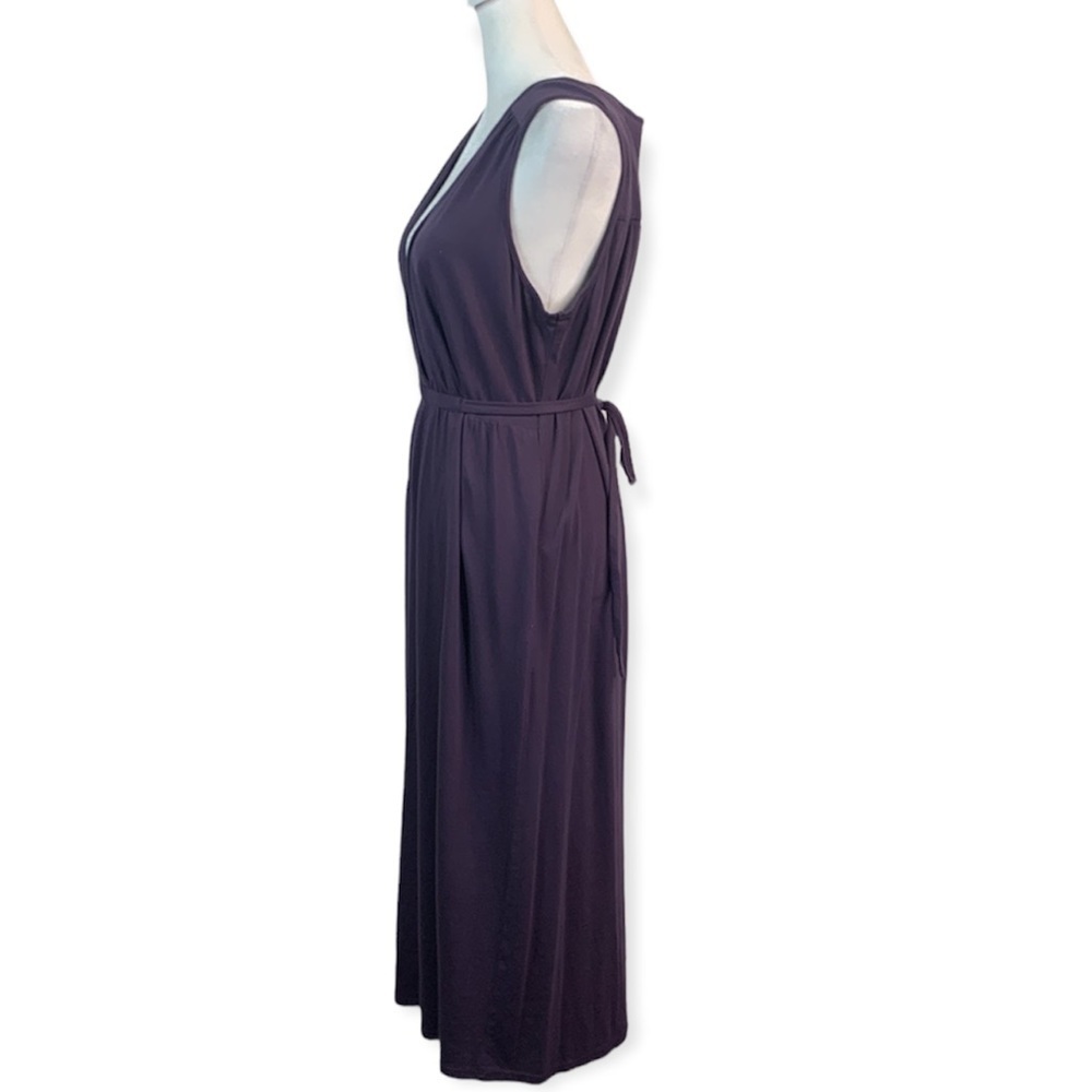 Eddie Bauer Plum V- Neck Midi Dress with Tie Waist- NWT - Picture 7 of 14